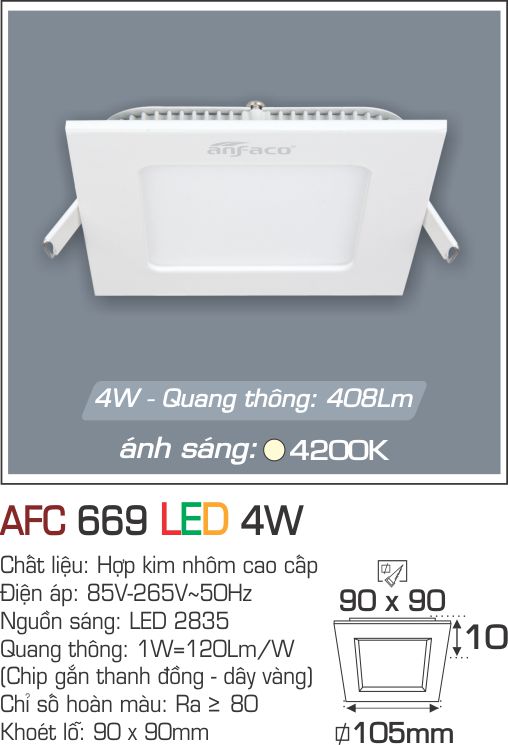 Đèn LED Âm Trần Vuông Siêu Mỏng 4W - Đèn LED Âm Trần Thạch Cao