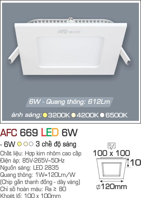 Đèn LED Âm Trần Vuông Siêu Mỏng 6W - Đèn LED Âm Trần Thạch Cao