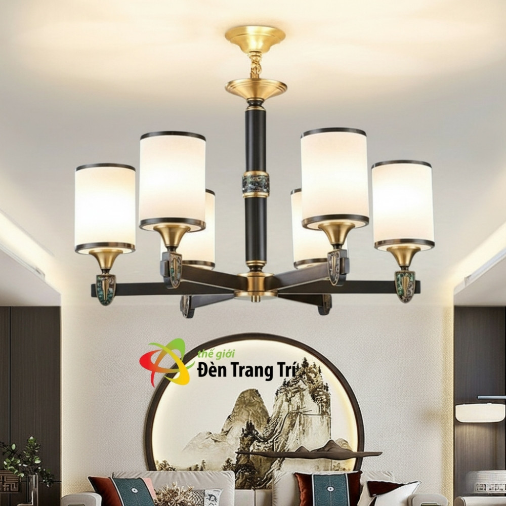 Đèn chùm đồng trang trí phòng khách sang trọng