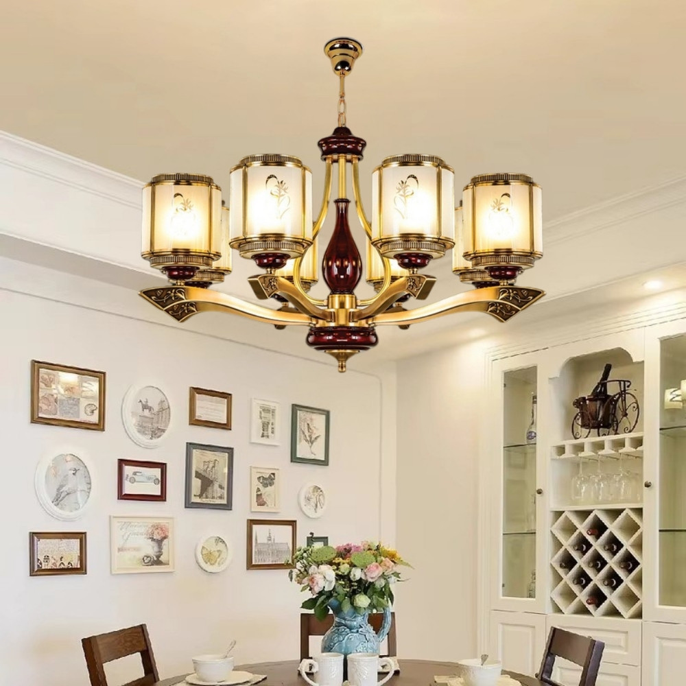 Đèn chùm đồng CD6205-8 phòng ăn tân cổ điển sang trọng