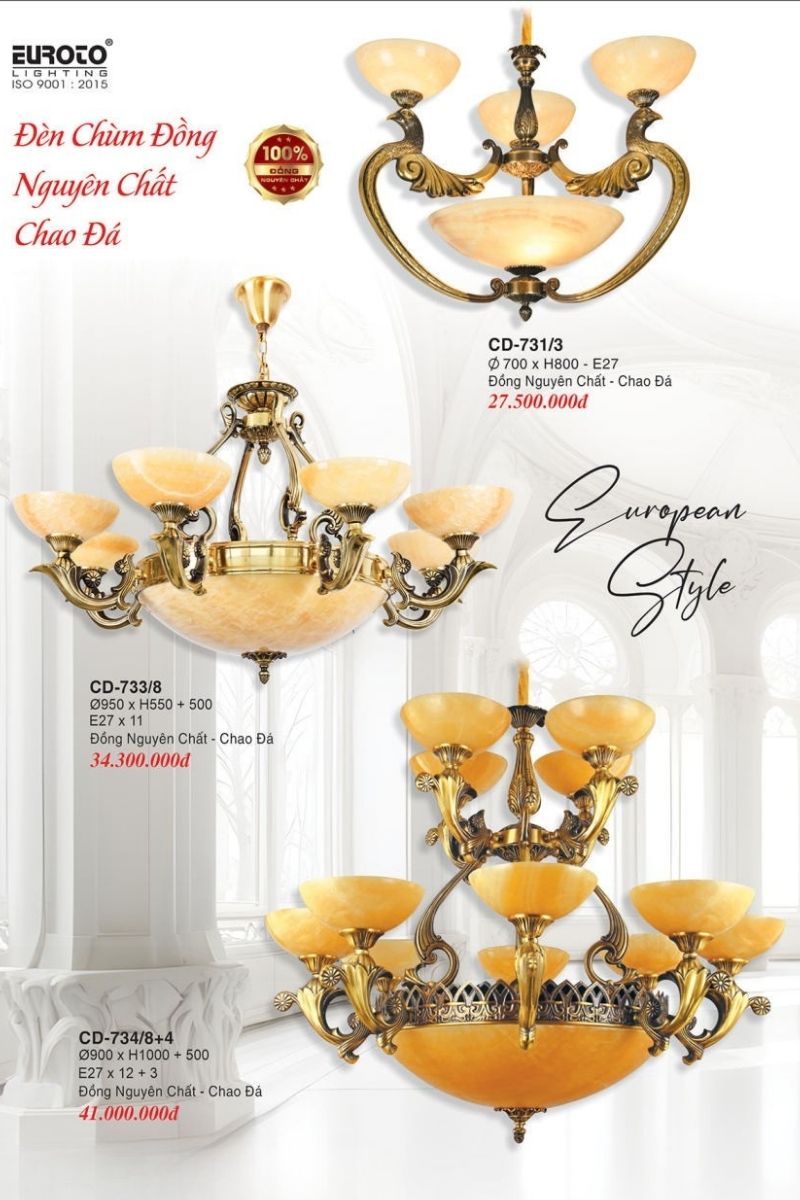 đèn chùm đồng chao đá cao cấp Euroto Lighting