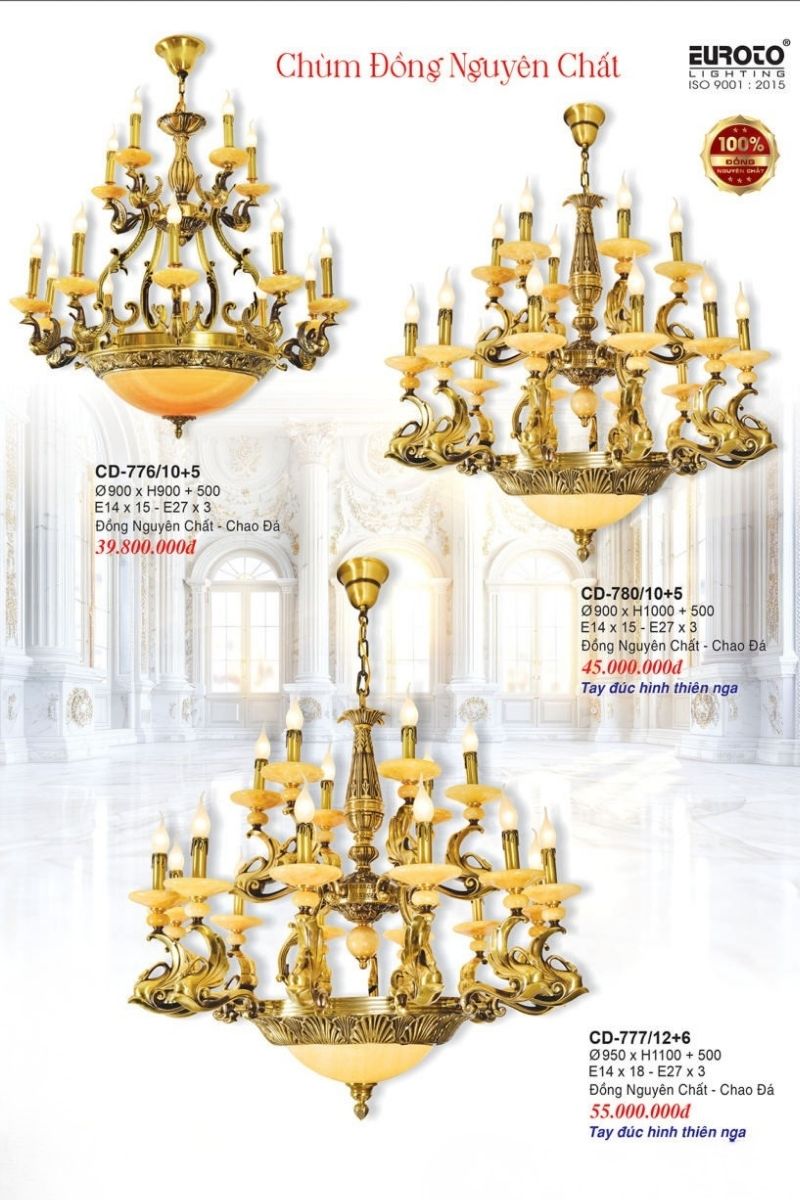đèn chùm đồng chao đá marble Euroto Lighting