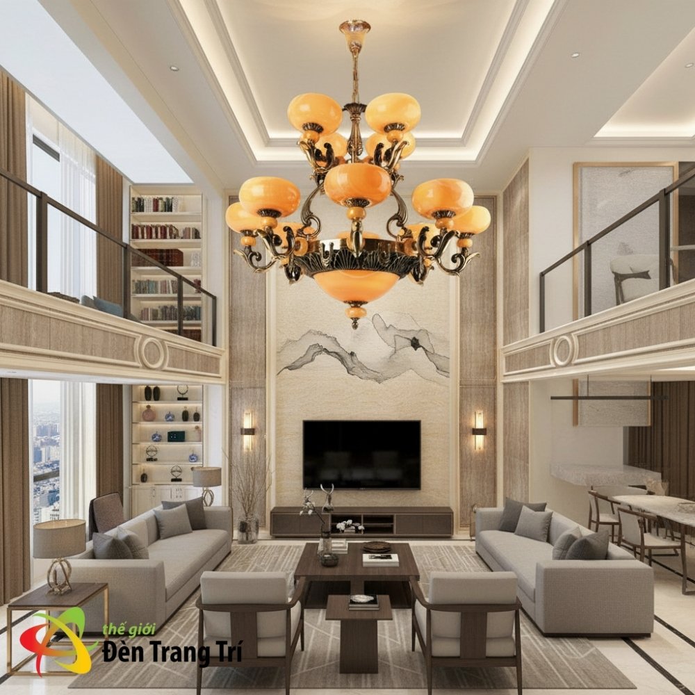 Đèn chùm đồng ánh vàng ấm áp - minh họa UCD1088-15