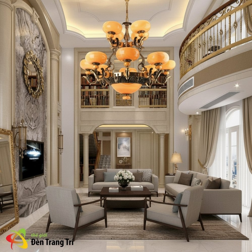 Đèn chùm đồng chao đá trang trí sảnh & thông tầng - UCD1088-15