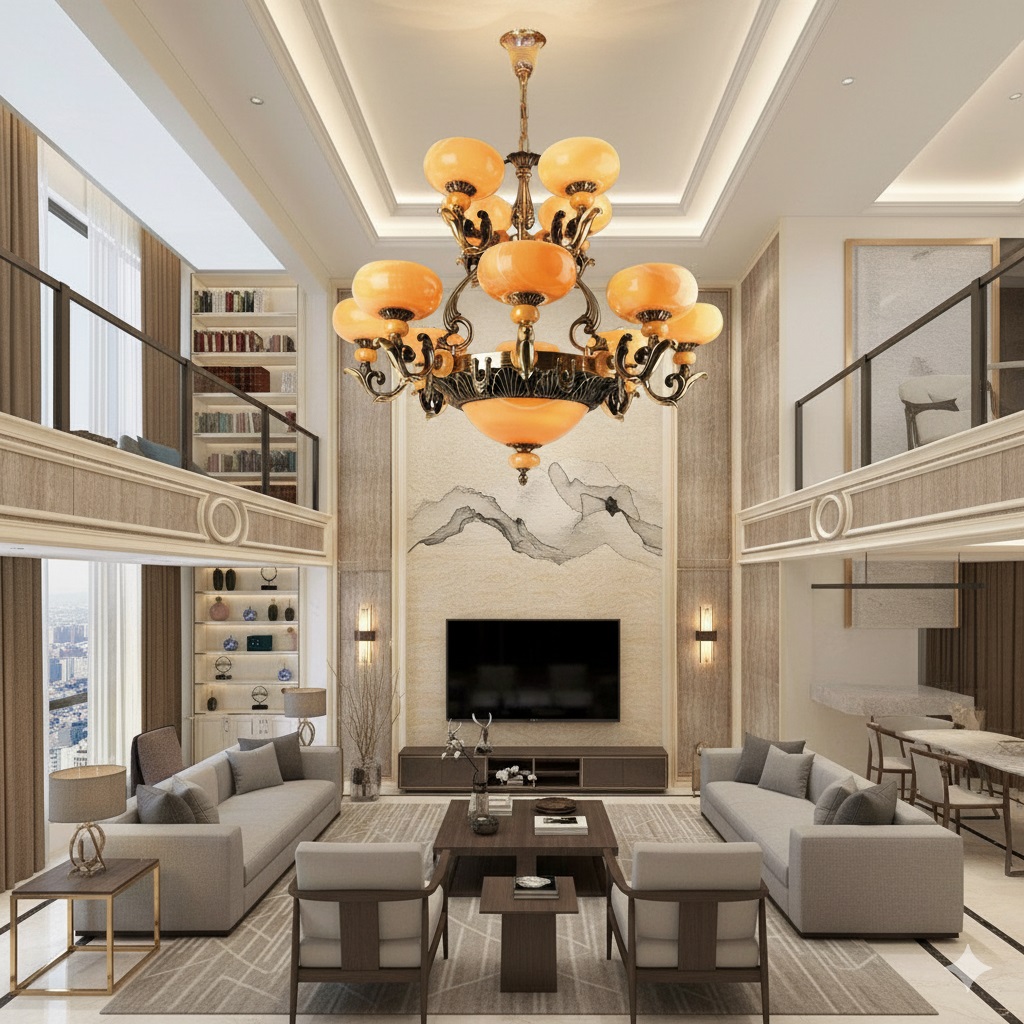 Đèn chùm đồng chao đá tự nhiên - UCD1088-15