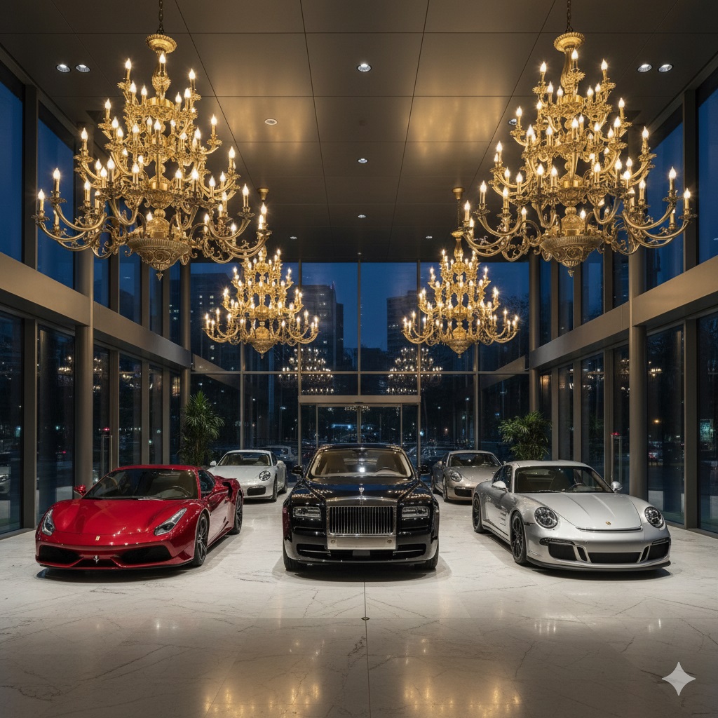 Đèn chùm đồng UCD1288-66 trang trí showroom xe hơi cao cấp