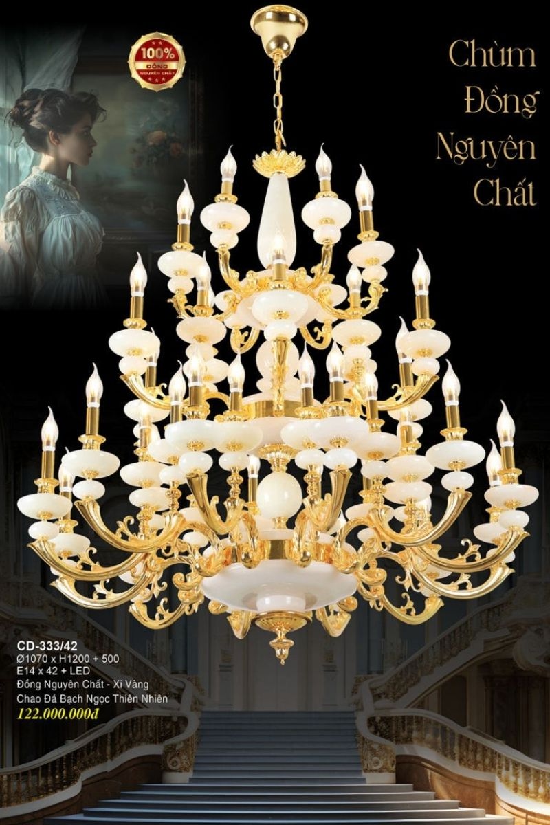 Đèn Chùm Đồng Nến Thông Tầng Euroto Lighting