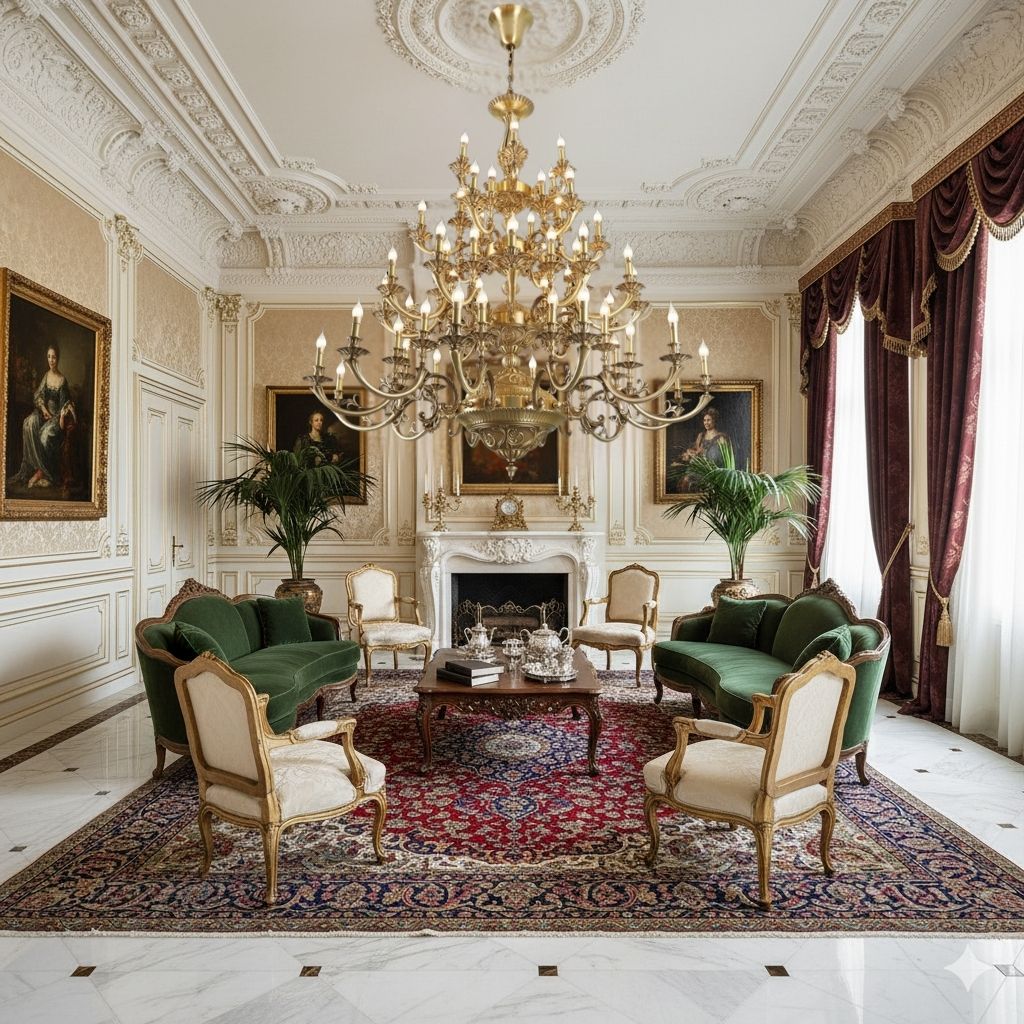 Đèn chùm đồng nến trang trí phòng khách phong cách hoàng gia