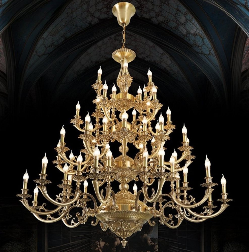 Đèn chùm đồng nến trang trí sảnh nhà hàng – khách sạn