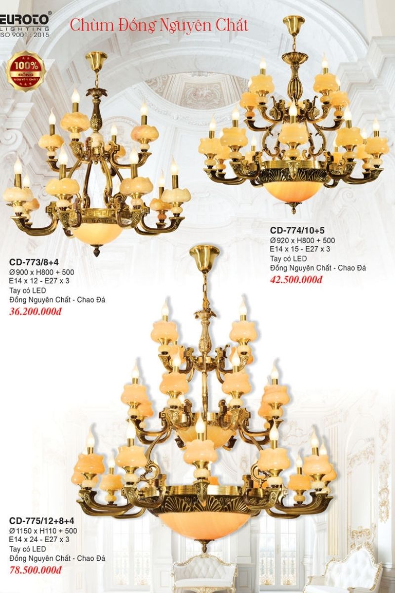 đèn chùm đồng nguyên chất Euroto Lighting