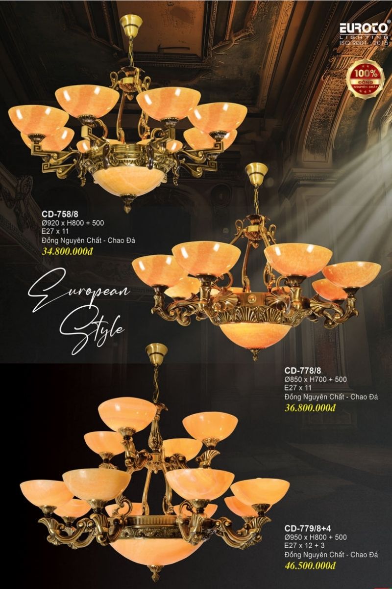 đèn chùm đồng phòng khách Euroto Lighting