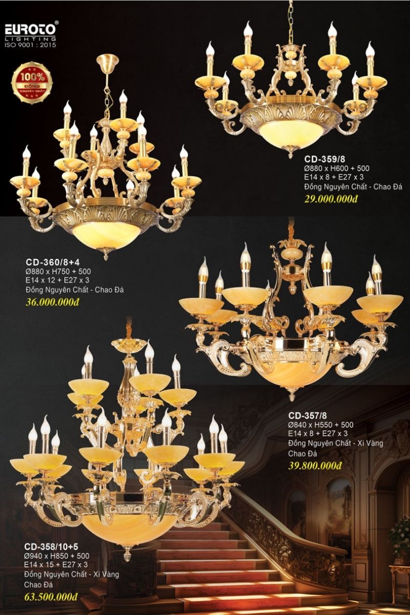 đèn chùm đồng tân cổ điển Euroto Lighting