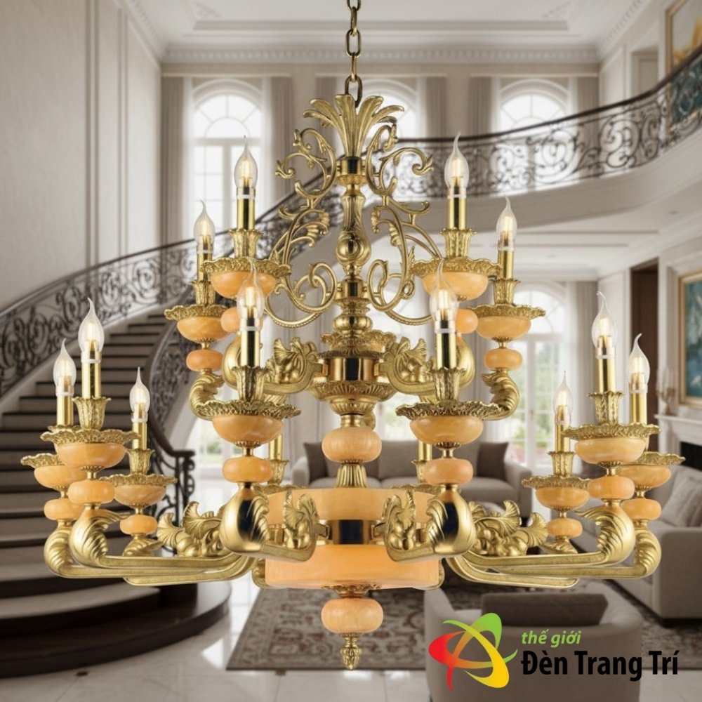 Đèn Chùm Đồng Đá Tân Cổ Điển UCD1088-15