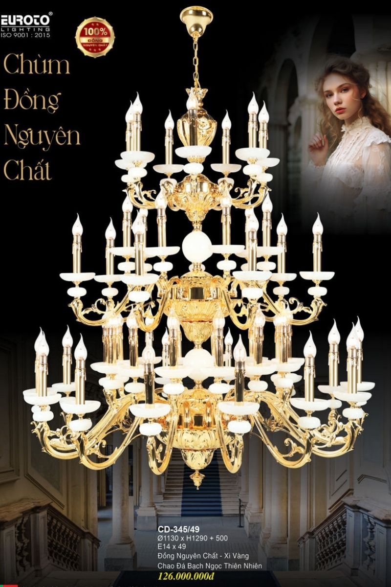 Đèn Chùm nến Đồng Nguyên Chất Euroto Lighting