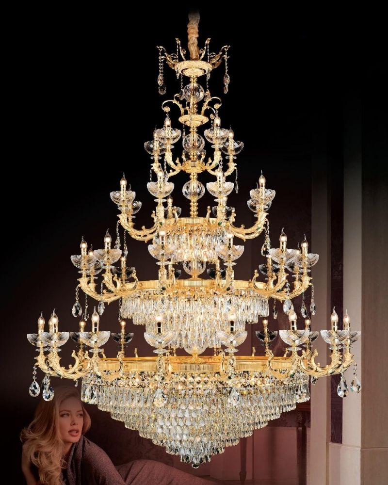 Đèn Chùm Nến Đồng Pha Lê Thông Tầng CND3338-48