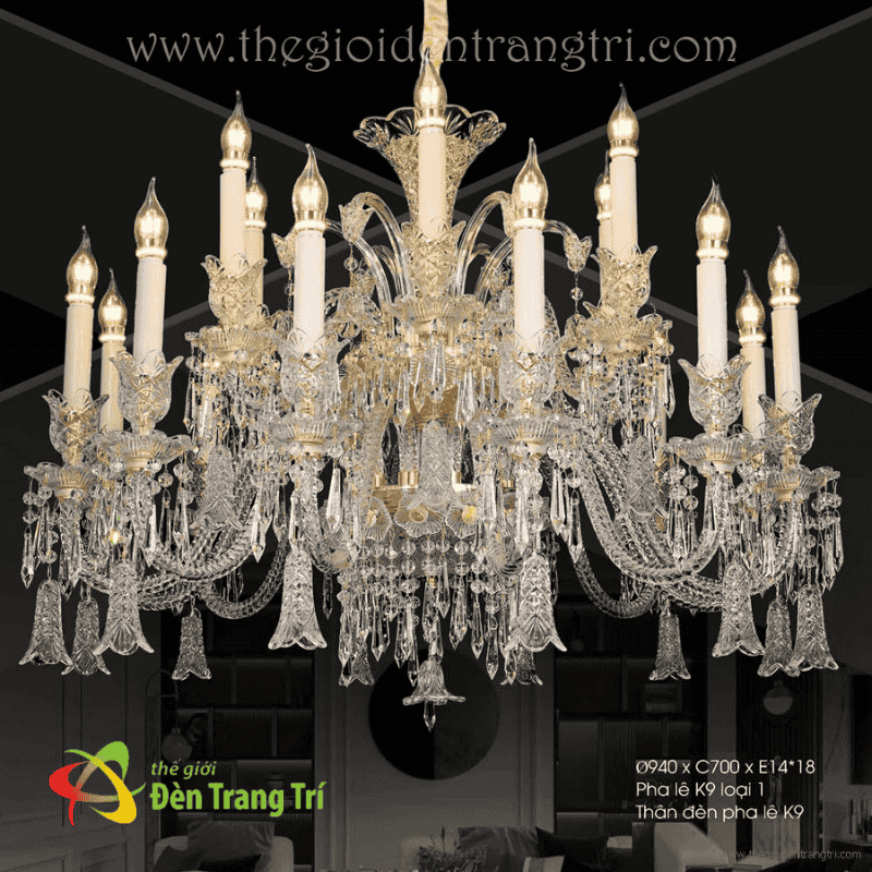 Đèn Chùm Pha Lê Nến Phong Cách Baccarat CNQT403