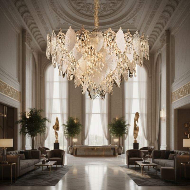 Đèn chùm pha lê đẹp trang trí phòng khách biệt thự