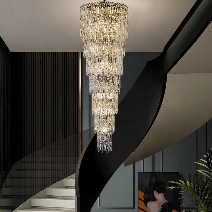 Đèn thả cầu thang thông tầng pha lê hiện đại