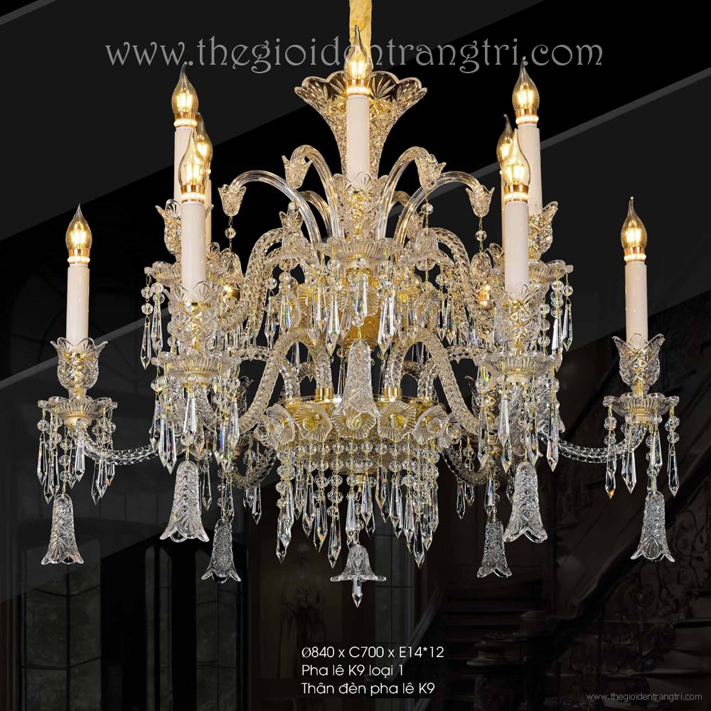 Đèn Chùm Pha Lê Nến Phong Cách Baccarat CNQT402 Φ800