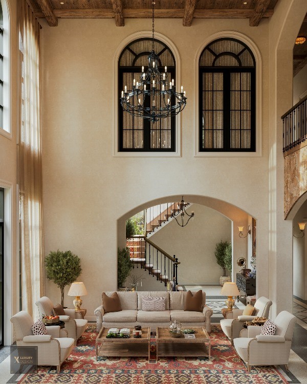 Đèn chùm phòng khách trần cao kiểu cổ điển