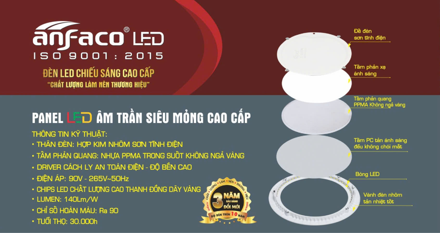 Đèn LED Âm Trần Siêu Mỏng Giá Rẻ, Bảo Hành 3 Năm