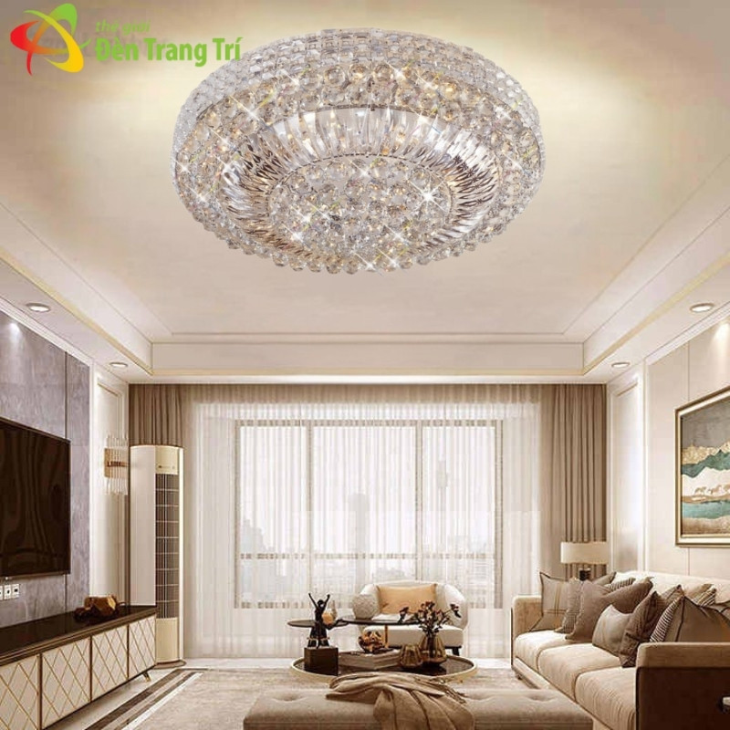 Đèn mâm pha lê ốp trần hiện đại