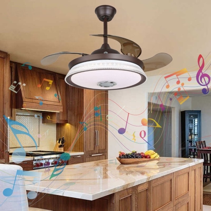 Đèn Quạt Trần Cánh Xếp Có Loa Bluetooth Nghe Nhạc DQ6130