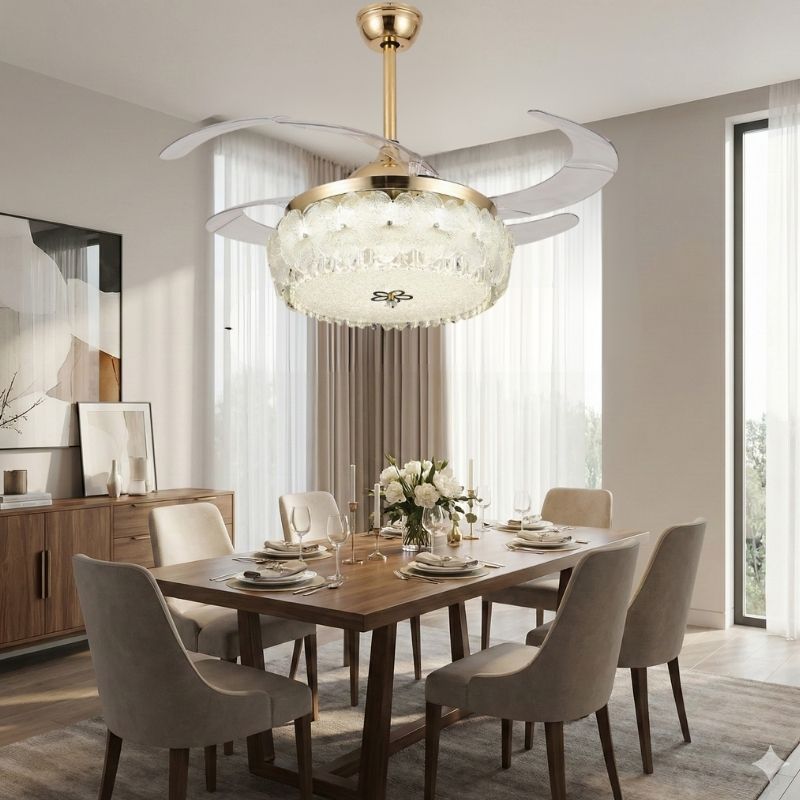 Đ&egrave;n Quạt Trần C&aacute;nh Xếp Trang Tr&iacute; Ph&ograve;ng Ăn Hiện Đại QT6096