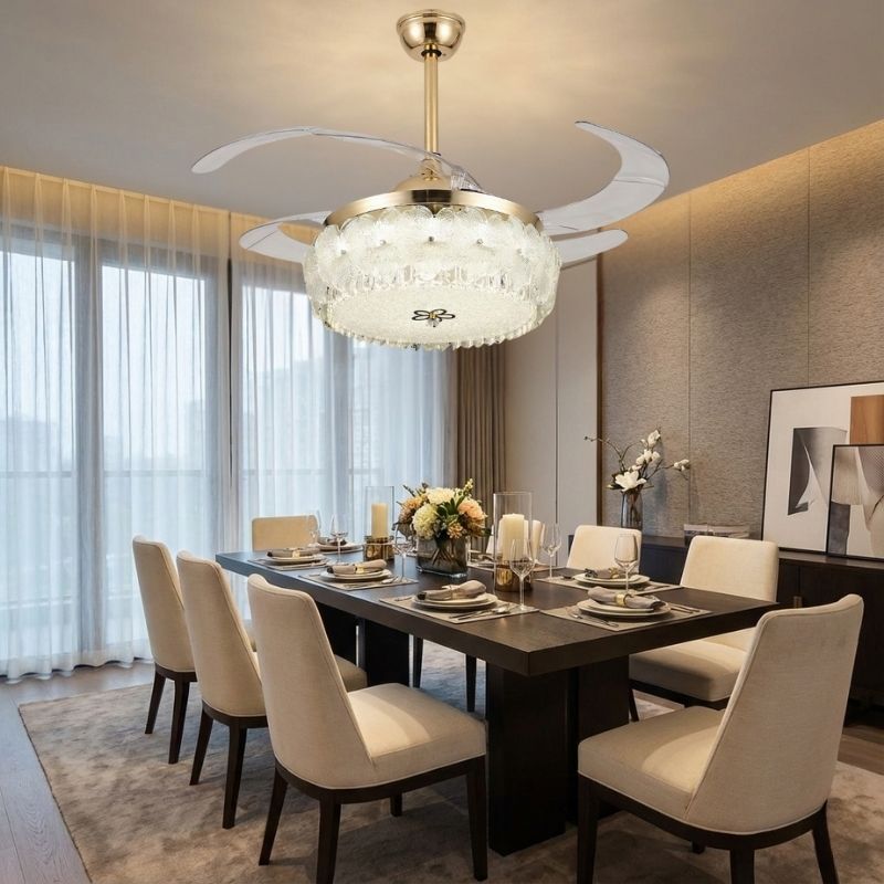 Đ&egrave;n Quạt Trần c&aacute;nh Xếp Trang Tr&iacute; Ph&ograve;ng Ăn Sang Trọng QT6096