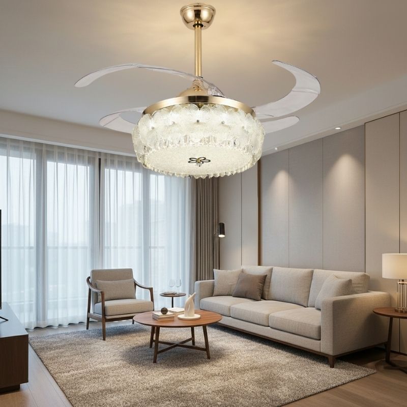 Đ&egrave;n Quạt Trần c&aacute;nh Xếp Trang Tr&iacute; Ph&ograve;ng Kh&aacute;ch Sang Trọng QT6096