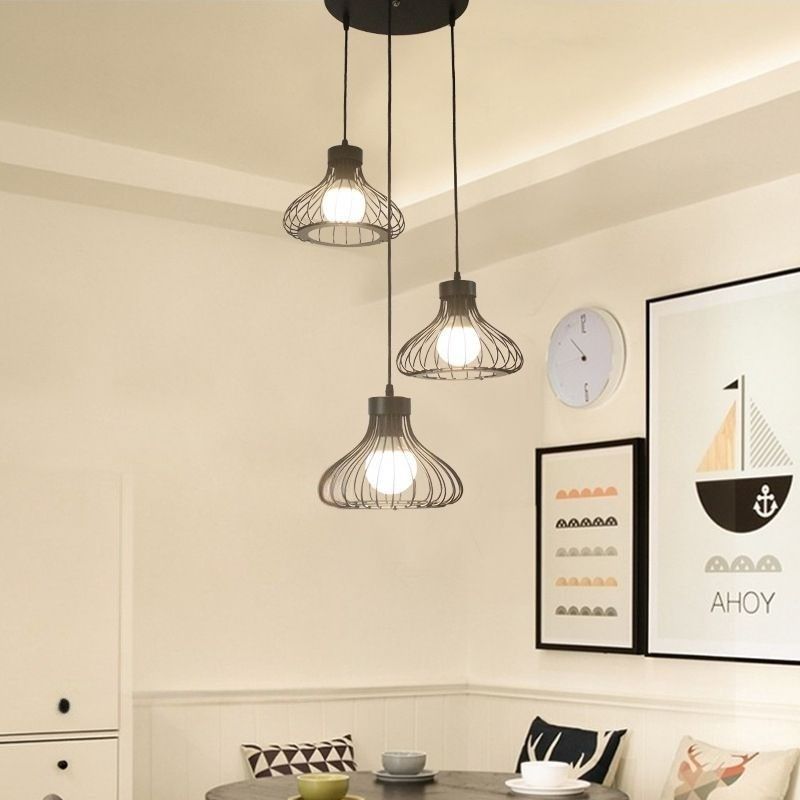 Đ&egrave;n Thả Sắt 3 B&oacute;ng Trang Tr&iacute; Qu&aacute;n Cafe Phong C&aacute;ch Retro TCF30T3