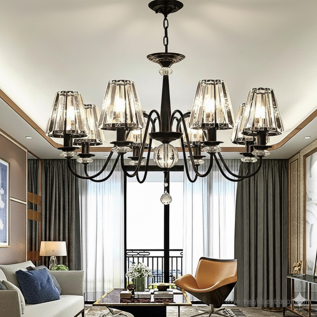 Đèn chùm trang trí phòng khách phong cách Indochine