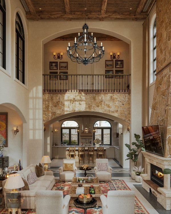 Đèn chùm thông tầng phòng khách cổ điển