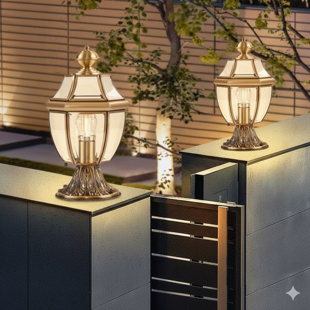 đèn trụ cổng đồng