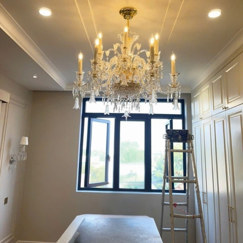 Lắp đặt đèn chùm pha lê nến CNQT402 tại TP.HCM