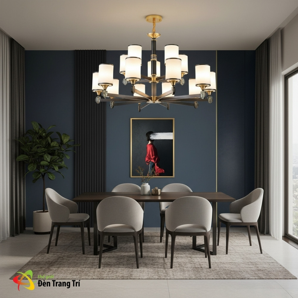 Mẫu đèn trang trí phòng khách - Đèn Chùm Đồng CD1283-15