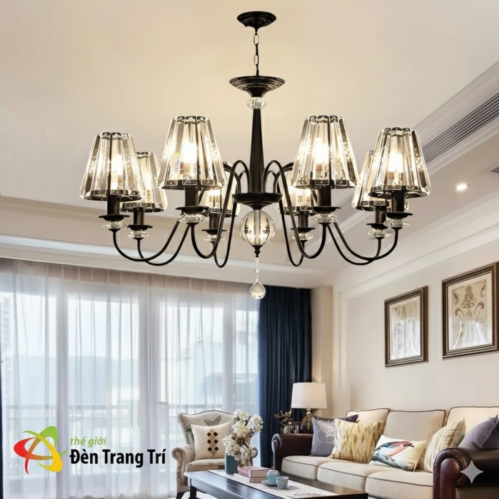 đèn chùm trang trí phòng khách kiểu Indochine