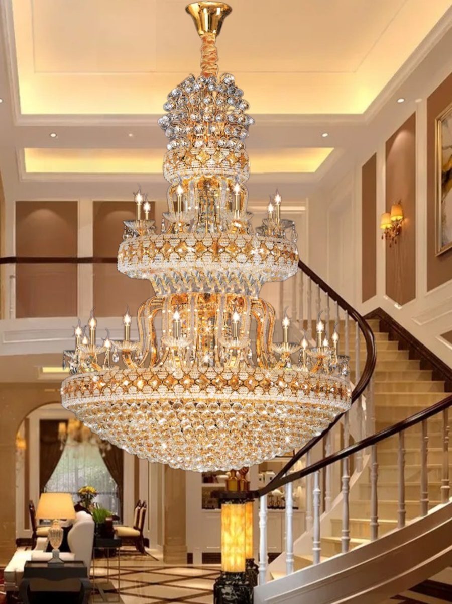Đèn chùm pha lê thông tầng phòng khách tân cổ điển NC8006-24