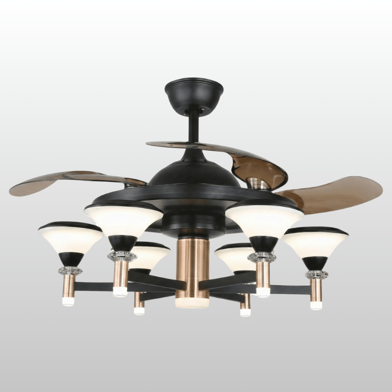 Quạt Trần Cánh Xếp Có Đèn Trang Trí Phong Cách Retro DQ6127