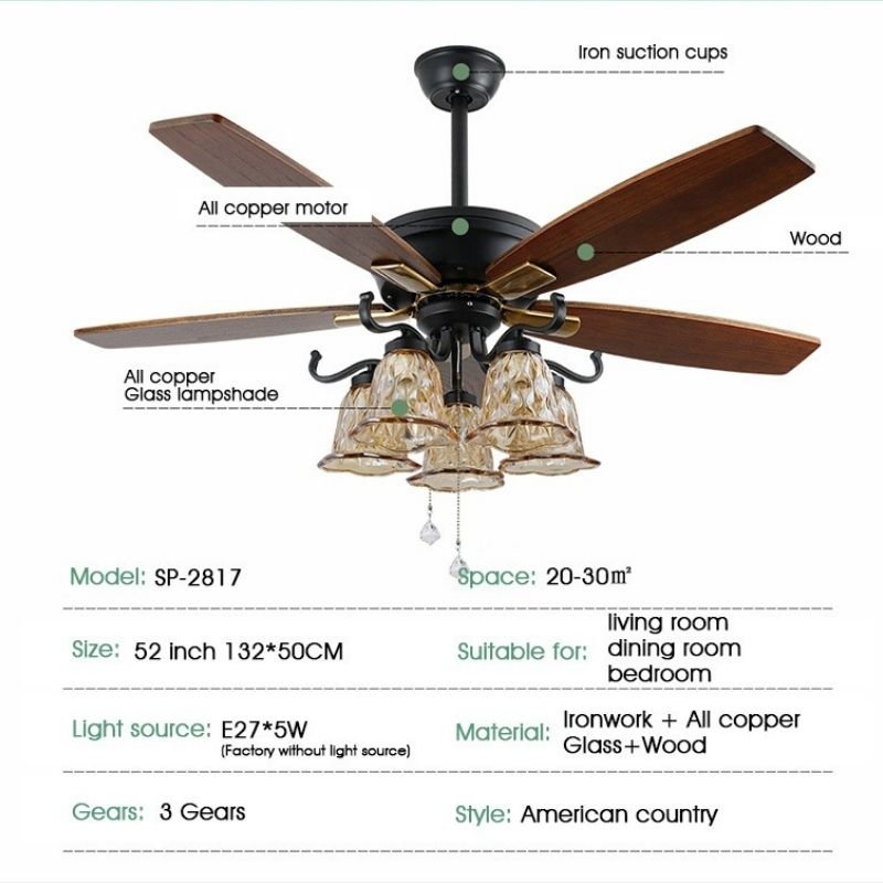 Quạt trần 5 c&aacute;nh c&oacute; đ&egrave;n ch&ugrave;m QT2817