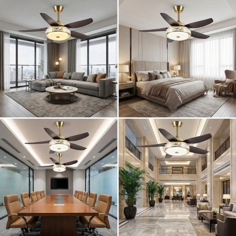 Quạt Trần 5 Cánh Nhựa Có Đèn Đồng Trang Trí