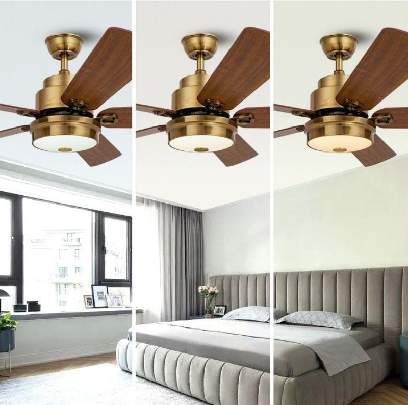 Quạt Trần 5 C&aacute;nh Gỗ C&oacute; Đ&egrave;n LED Đổi 3 M&agrave;u QT2099