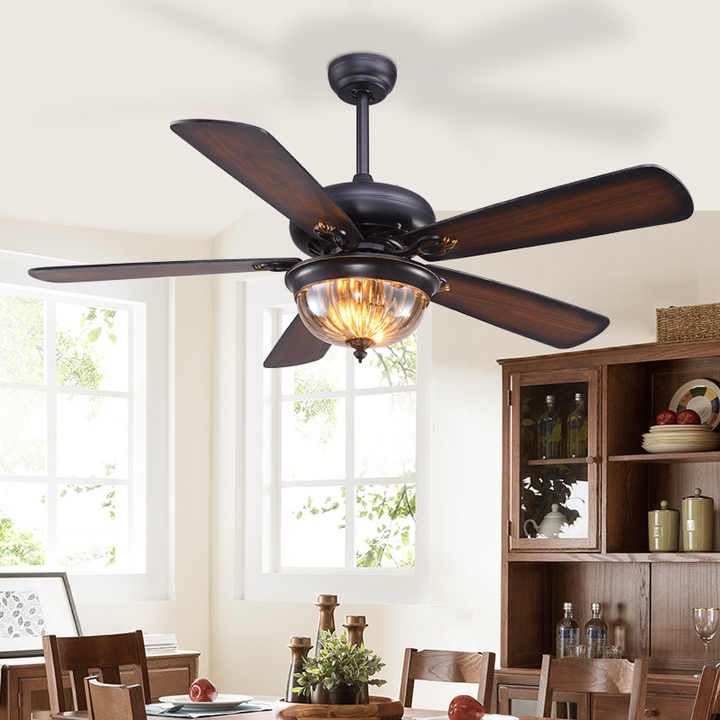 Quạt trần 5 cánh gỗ có đèn led trang trí phòng ăn DQ6122