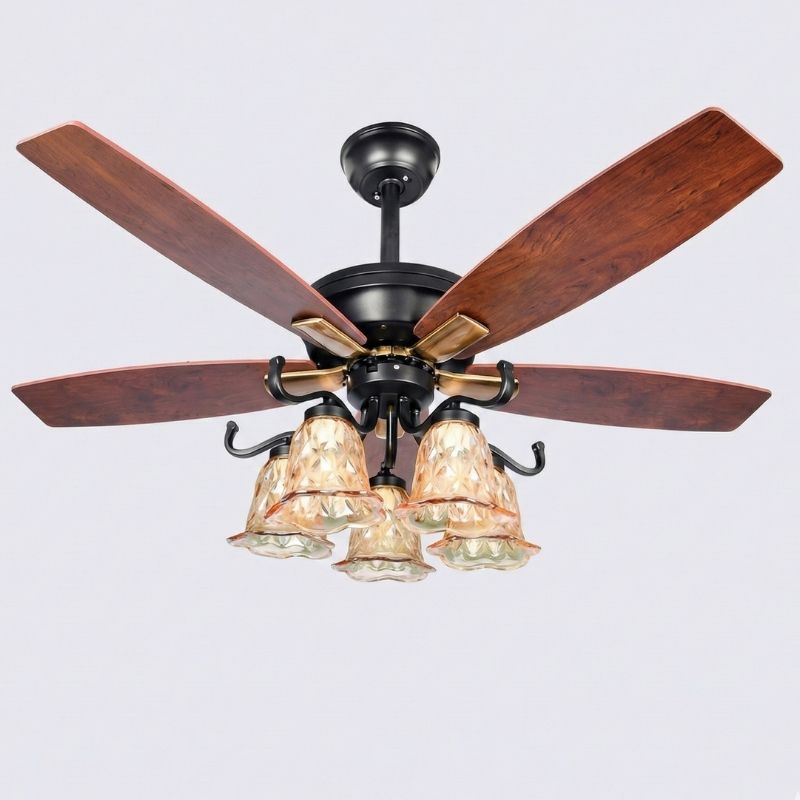 Quạt Trần 5 C&aacute;nh Gỗ C&oacute; Đ&egrave;n Trang Tr&iacute; Ph&ograve;ng Kh&aacute;ch AU-QT5010