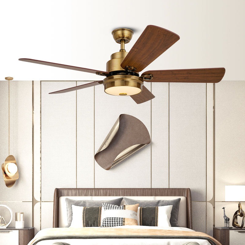 Quạt trần 5 c&aacute;nh gỗ c&oacute; đ&egrave;n trang tr&iacute; ph&ograve;ng ngủ QT2099