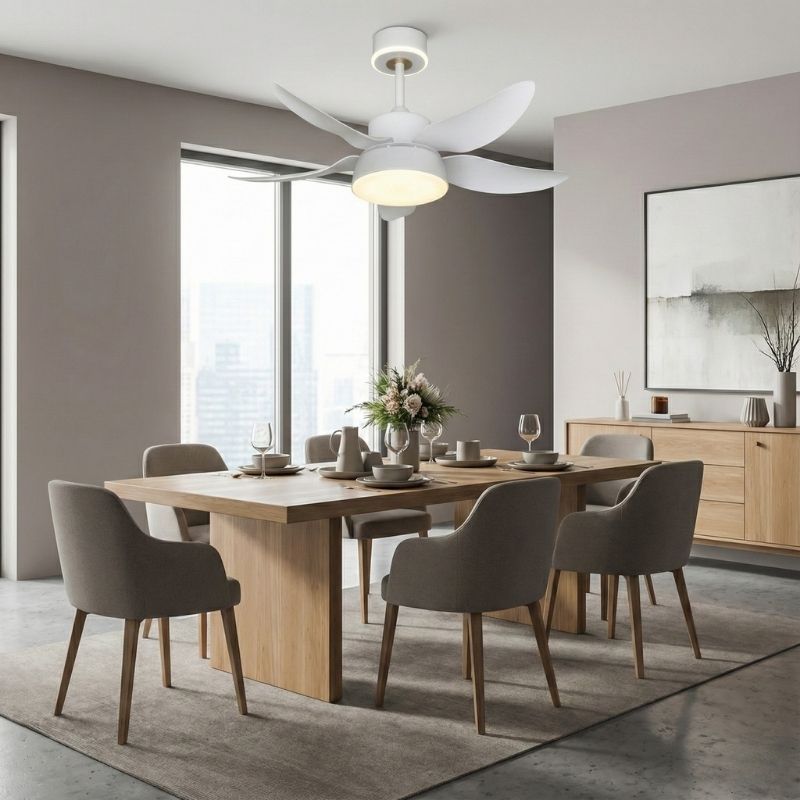 Quạt Trần 5 Cánh Nhựa ABS Có Đèn Trang Trí Phòng Ăn Đẹp DQ6166