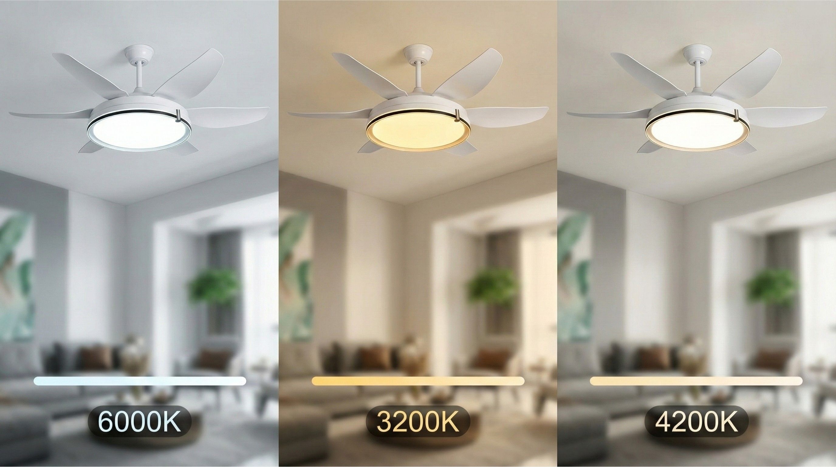 Quạt Trần 6 Cánh Nhựa Có Đèn Trang Trí Hiện Đại UDQ6167