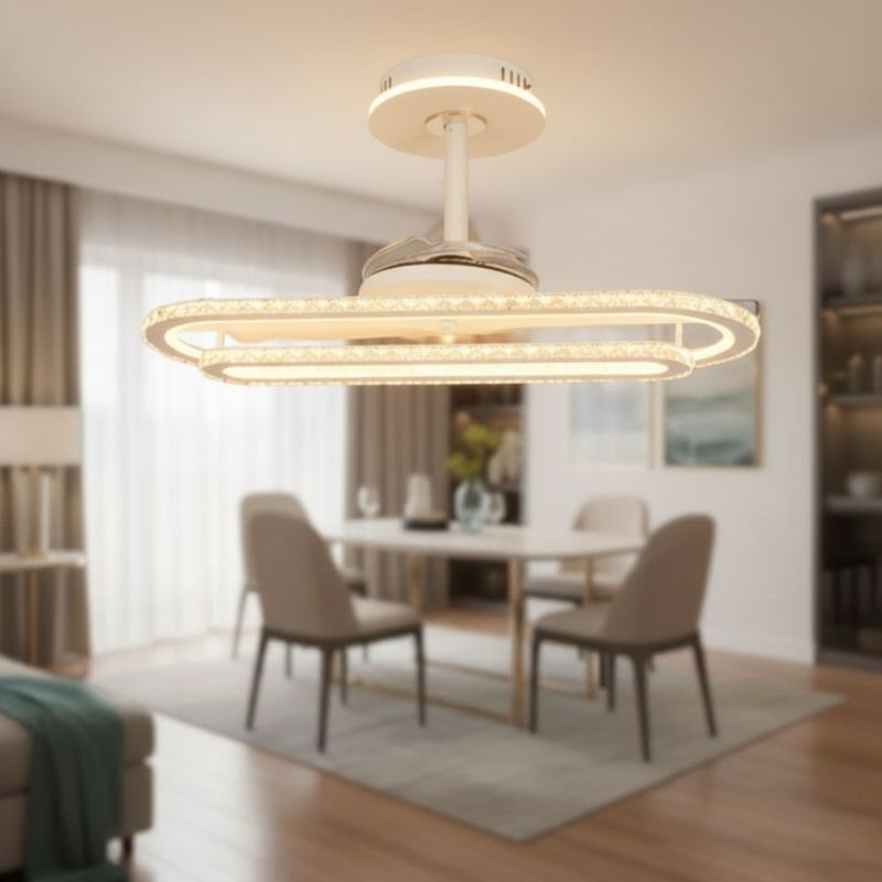 Quạt Trần C&aacute;nh Xếp C&oacute; Đ&egrave;n LED Hiện Đại QT9765