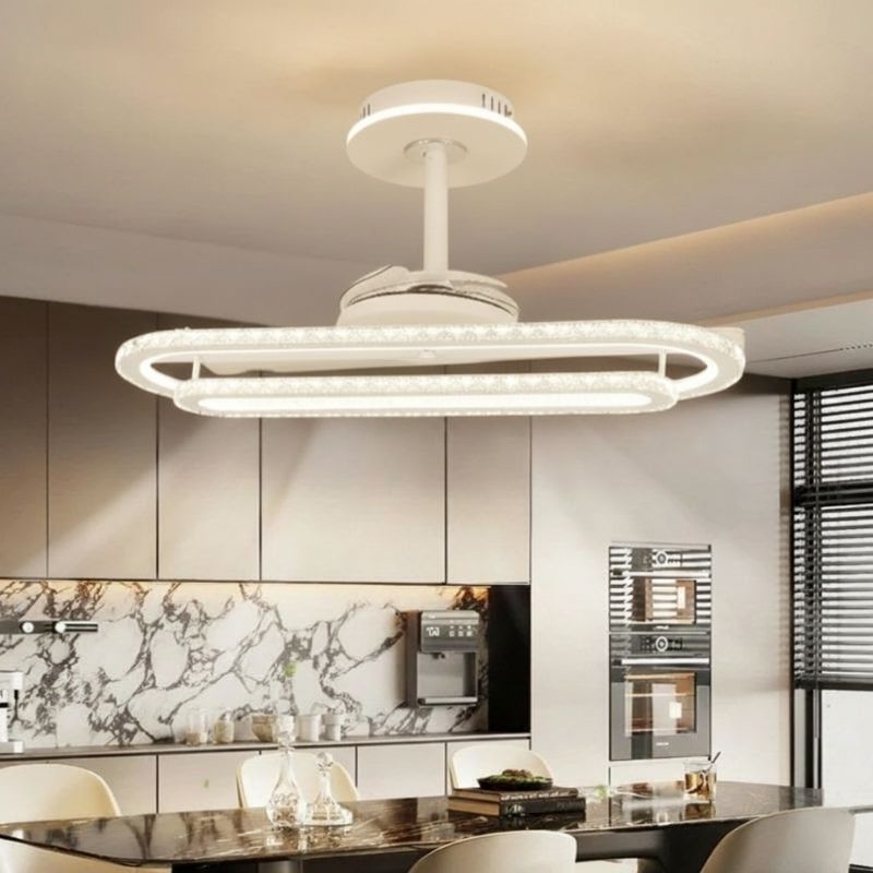 Quạt Trần C&aacute;nh Xếp C&oacute; Đ&egrave;n LED Trang Tr&iacute; Hiện Đại QT9765