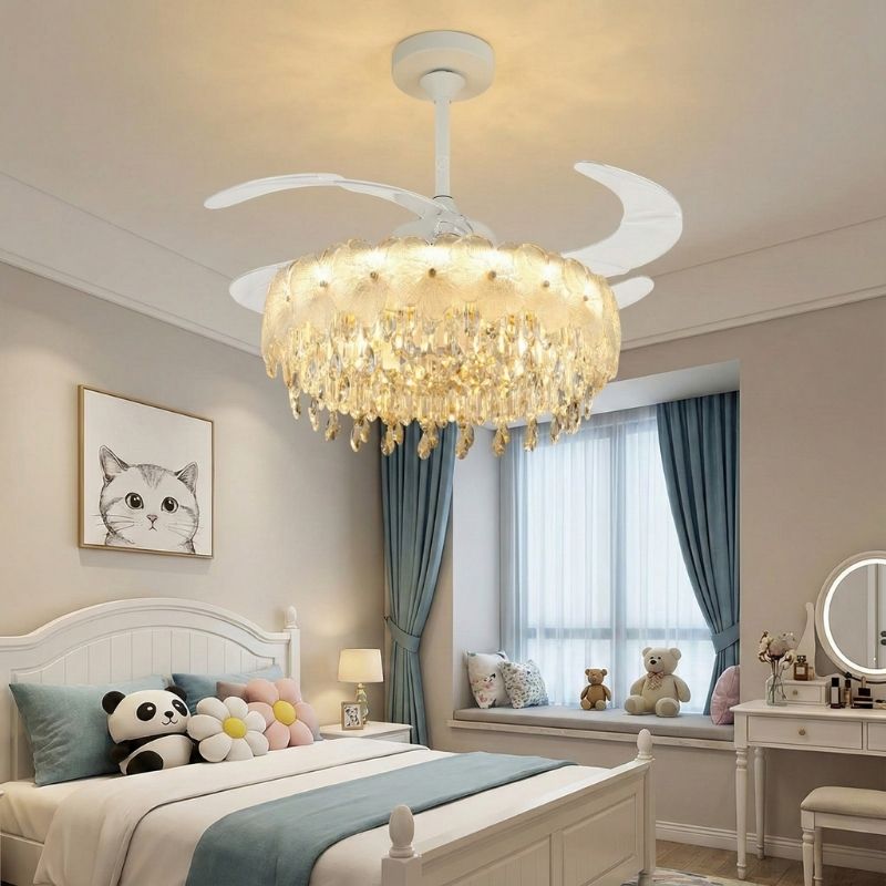 Quạt Trần C&aacute;nh Xếp Đ&egrave;n Pha L&ecirc; Trang Tr&iacute; Ph&ograve;ng Ngủ QT1006